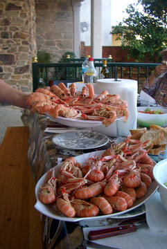 The food (langoustines) starts to arrive