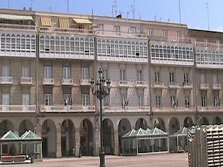 Terraced buildings on Maria Pita plaza