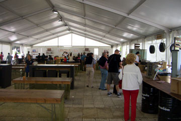 Inside the pavilion with a demo taking place